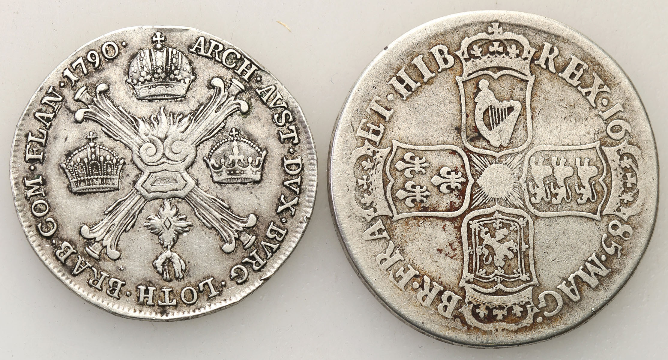 Austria, Józef II - 1/4 talara 1788 A, Wiedeń i Wielka Brytania. James II - 1/2 korony 1685, zestaw 2 monet - RZADKIE